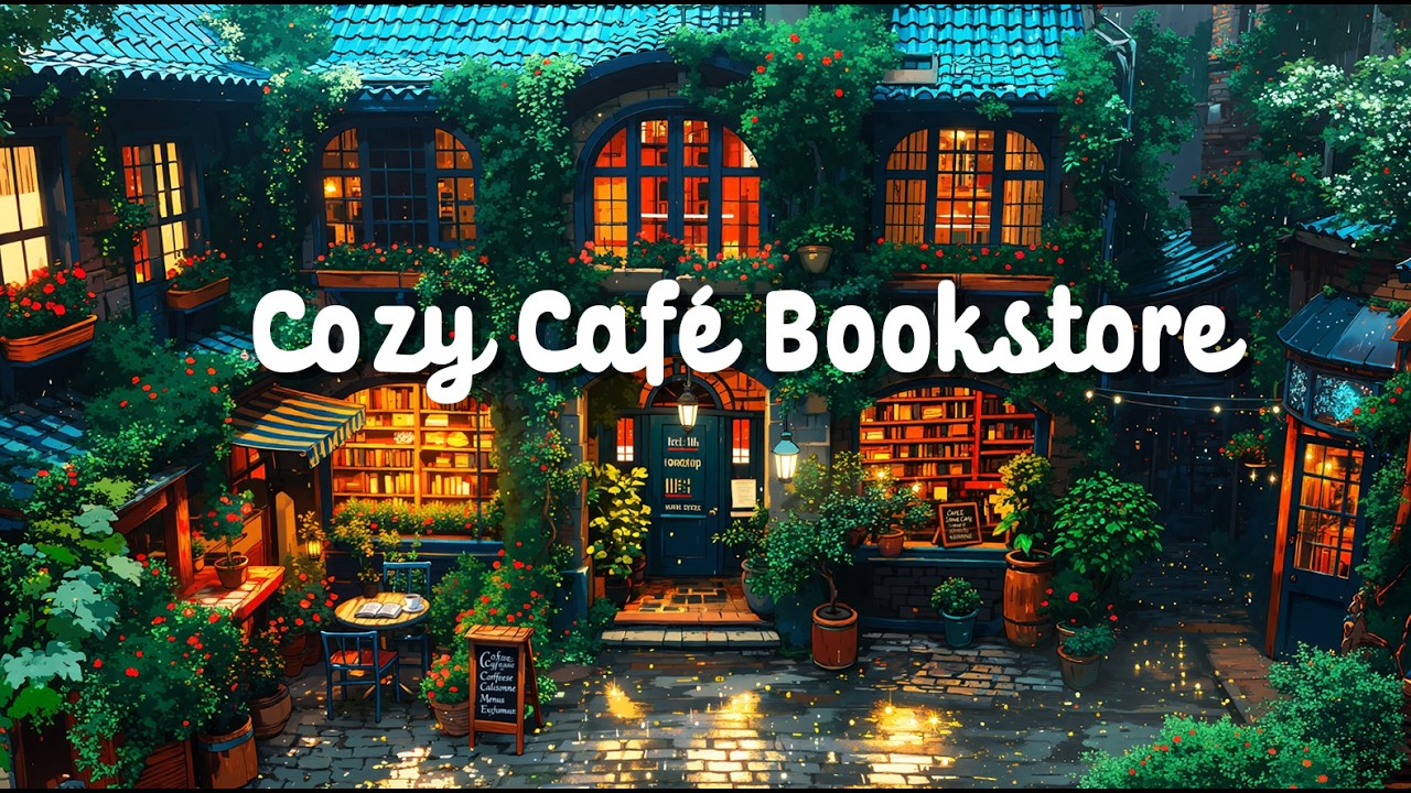 European Garden Coffee & Books 🌧️ Cozy Rainy Lofi Music for Study, Work & Calm Focus