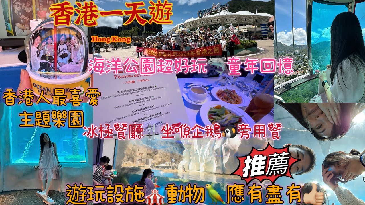 【香港一天遊】實拍免費遊海洋公園🪼超好玩🦈童年回憶🌟香港人最喜愛主題樂園👀 冰極餐廳🍴坐喺企鵝旁用餐🐧園內遊玩設施🎪動物🦜應有盡有👍🏼一日都玩唔晒😂過山車🎢海洋生物🦭鯊魚🐋親子一日遊🐳上集