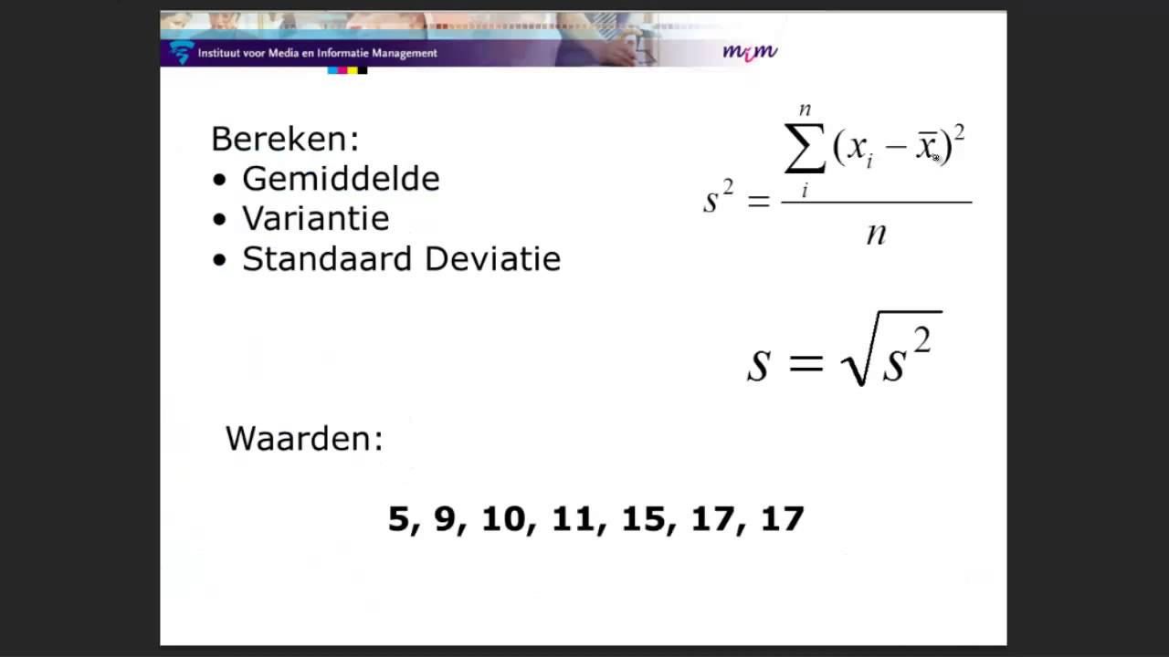 Uitleg standaard deviatie, variantie, gemiddelde berekenen van een populatie.