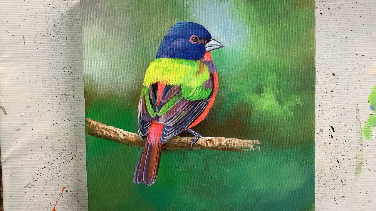 Painted Bunting Bird || Acrylic Painting || ARTOHOLIC