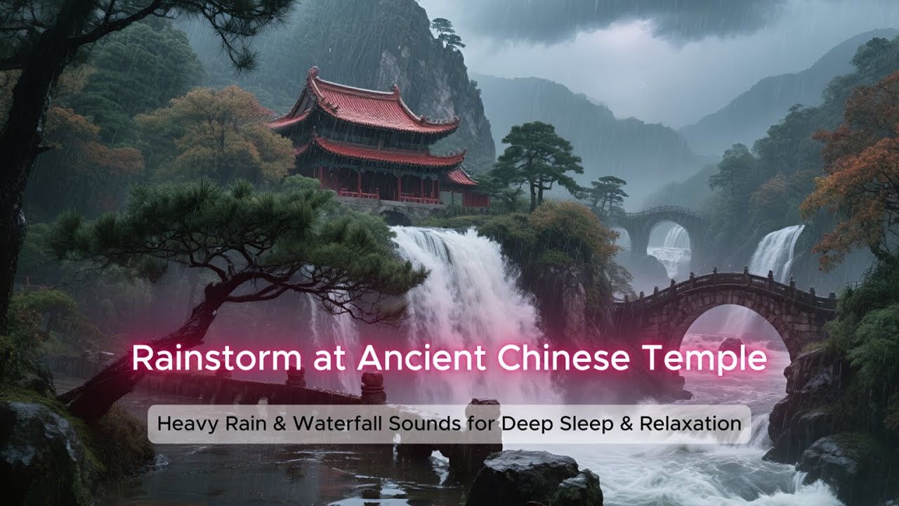 Rainstorm at Ancient Chinese Temple Heavy Rain & Waterfall Sounds for Deep Sleep |Soothing by Nature