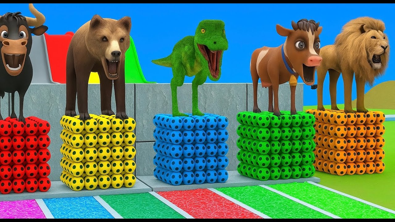 Long slide game with cow elephant gorilla hippotamous tiger 3d animal game funny 3d animal