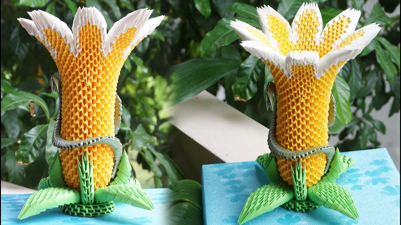 HOW TO MAKE 3D ORIGAMI  BRUGMANSIA FLOWER LAMP | DIY PAPER FLOWER LAMP HANDAMDE DECORATION
