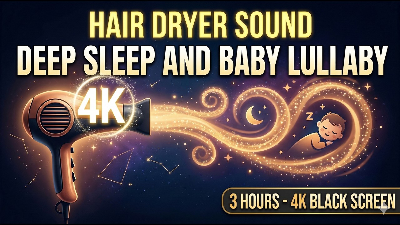 Hair Dryer Sound for Deep Sleep 💤 3 Hours 4K Black Screen (Baby Sleep Aid)