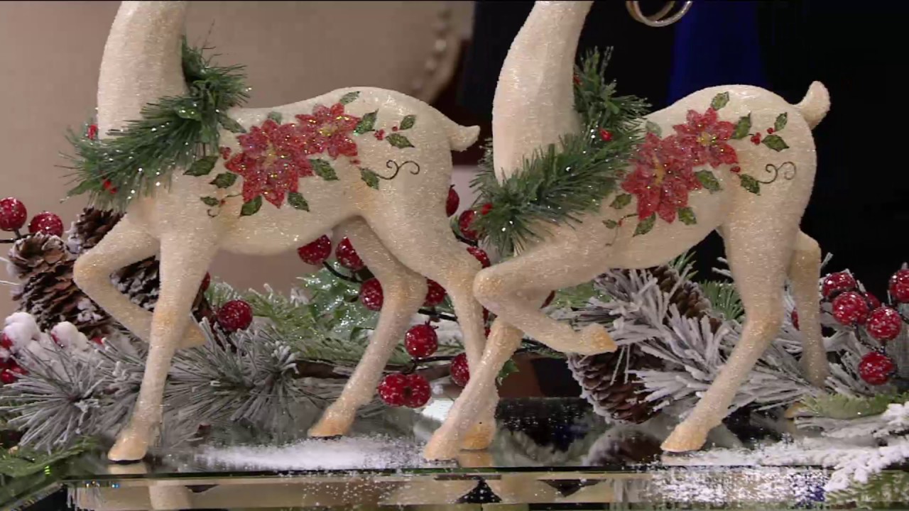 S/2 Decorative Reindeer with Poinsettia Design by Valerie on QVC