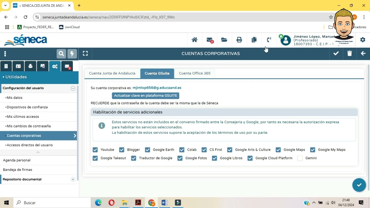 TUTORIAL SÉNECA: ACTIVAR APLICACIONES DE GOOGLE ASOCIADAS A NUESTRA CUENTA EDUCAAND