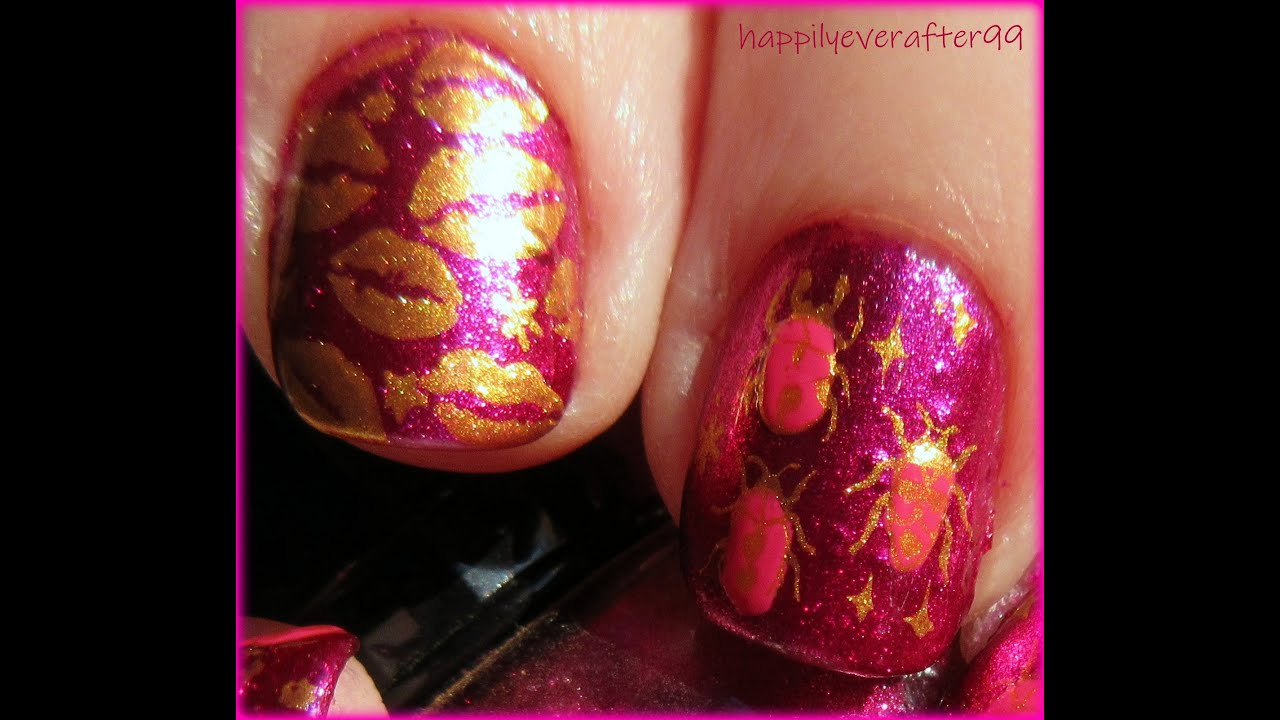 Love Bug & Kisses Nail Art Stamping using Maniology MXM167 & MXM168 #nails #nailart #nailstamping