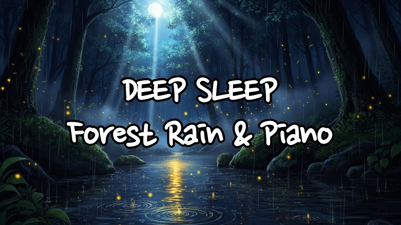 🎹 Forest Rain & Soft Piano 🌧️✨ Firefly River Deep Sleep (10 Hours)