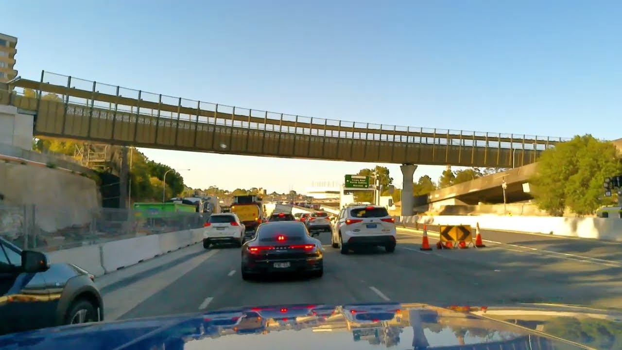 Driving Home in Sydney Afternoon Traffic Double Bay to Ryde via Harbour Tunnel Roadworks 6PM