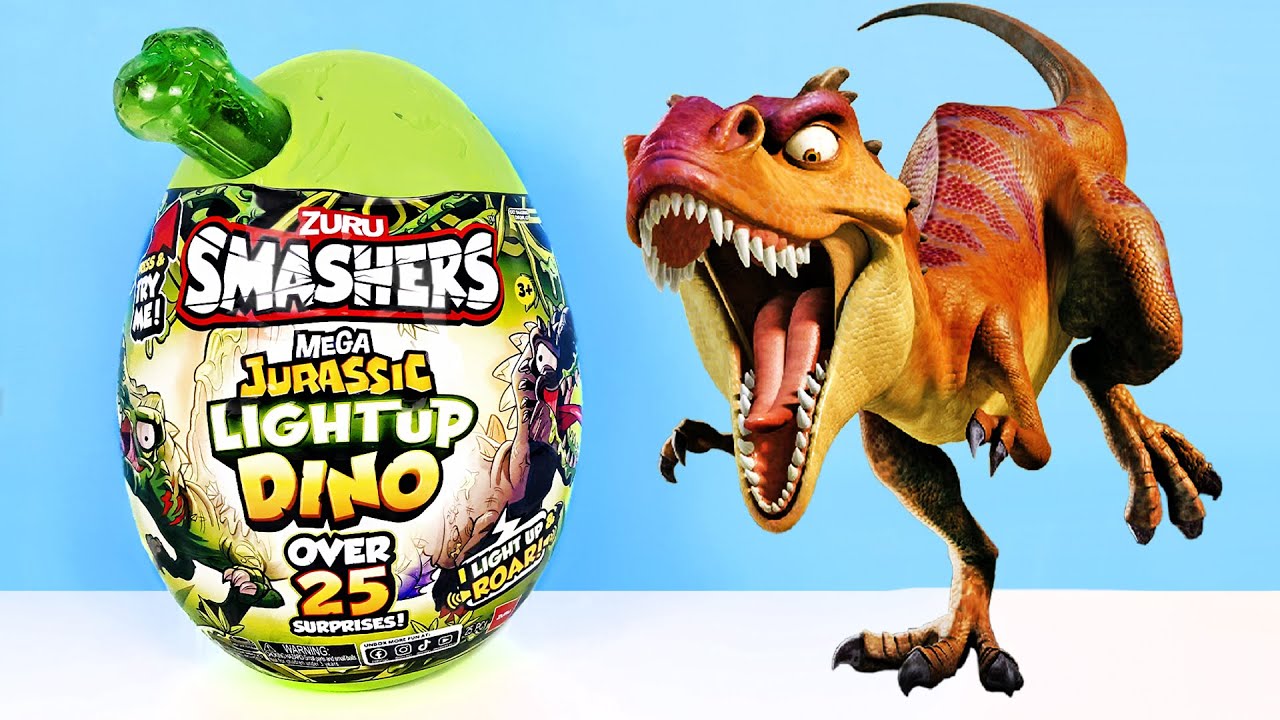 25 СЮРПРИЗОВ в ГИГАНТСКОМ ЯЙЦЕ ДИНОЗАВРА ZURU SMASHERS Mega Jurassic Lightup Dino! Surprise unboxing