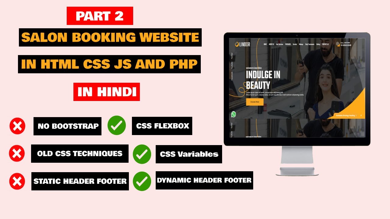 How To Make A Website Step By Step Using HTML CSS JavaScript And PHP | Salon Booking Website Part 2