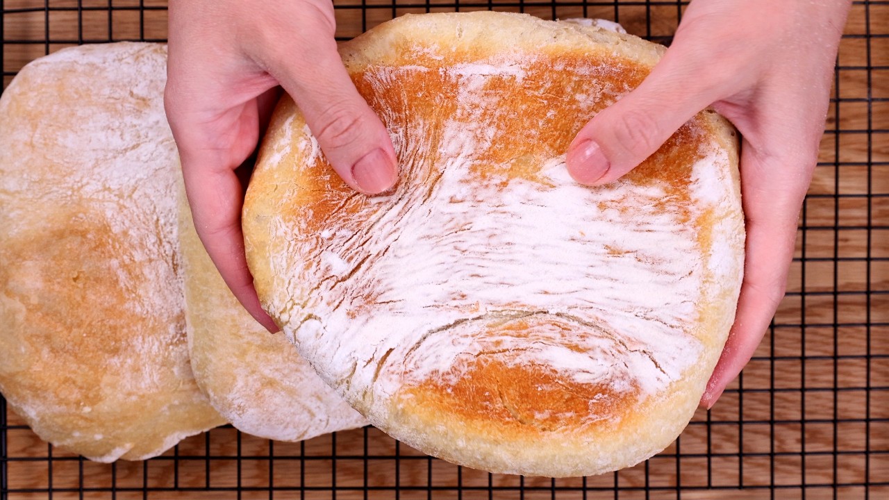 Easy No-Knead Ciabatta Bread Recipe / Italian Bread/