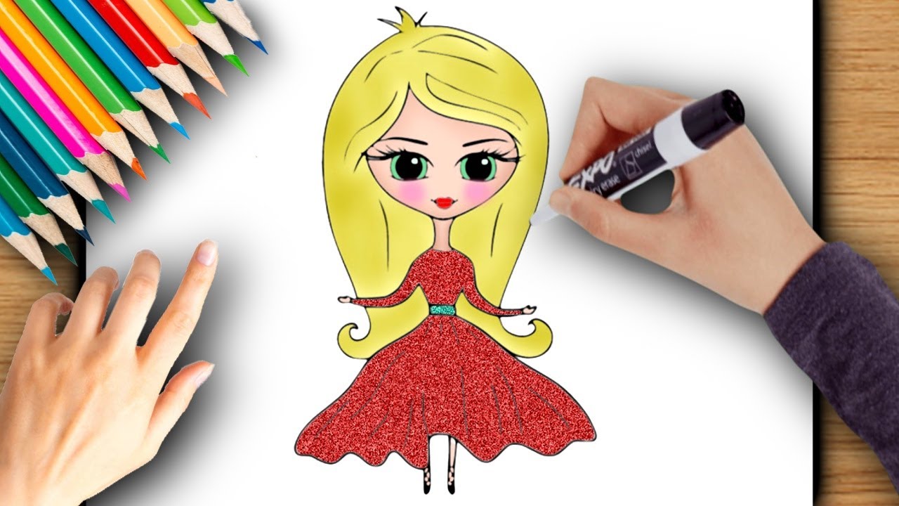 COMMENT DESSINER UNE JOLIE POUPÉE, DESSIN POUR LES FILLES