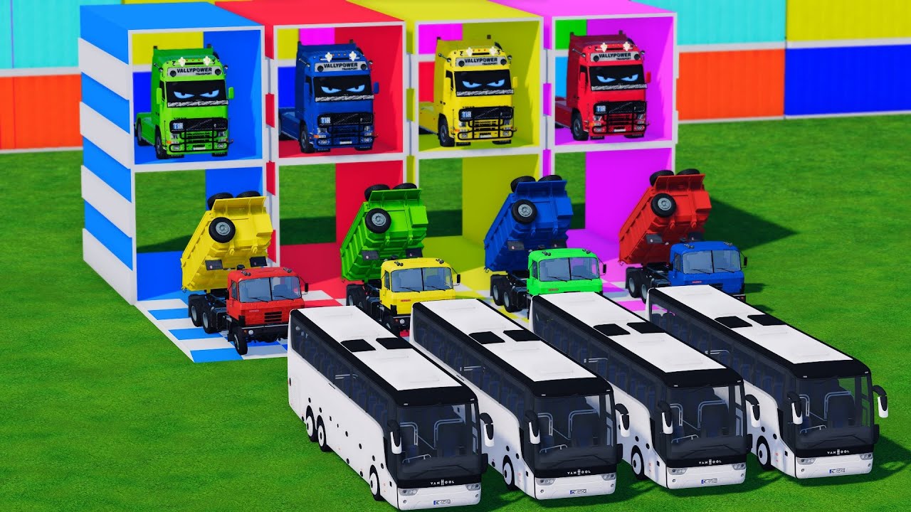 TRANSPORTING BUS, POLICE CARS, DUMP TRUCK, BOX TRUCK, FIRE TRUCK WITH SCANIA TRUCK  - FS22 #31