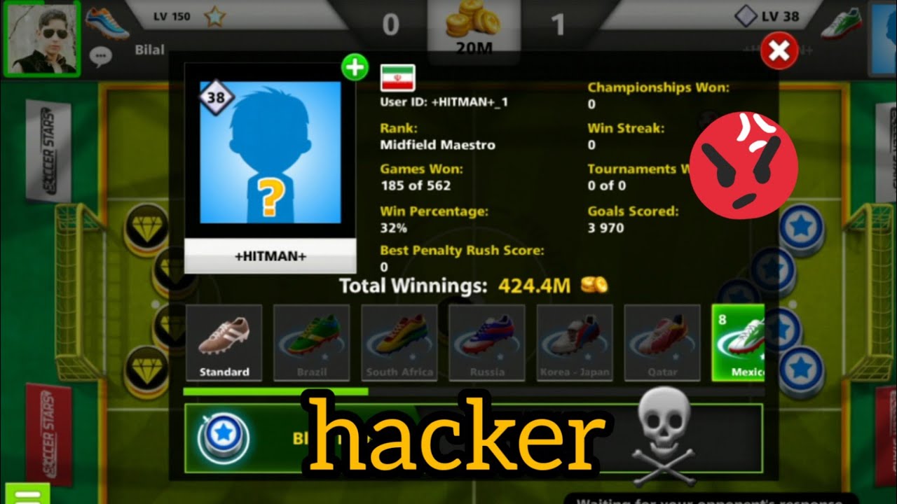 Hacker in 20m -Soccer Star miniclip please Ban his ID👹👹