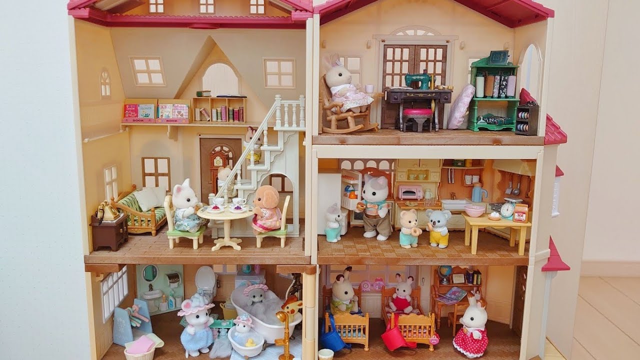 はじめてのシルバニアファミリー 赤い屋根の大きなお家 合体 バスタイムセット 食器棚 開封 sylvanianfamilies calicocritters 森林家族