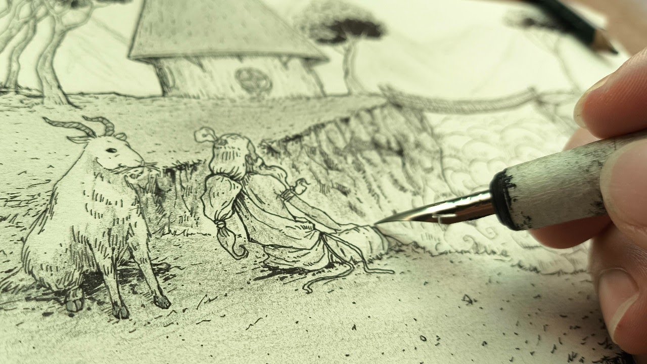 The Sage of the Mountains | Ink & Dip Pen Fantasy Art