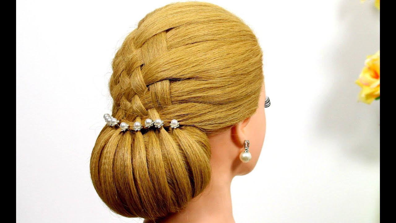 Elegant Bun Hairstyle  For Long Hair Tutorial. Prom Updo