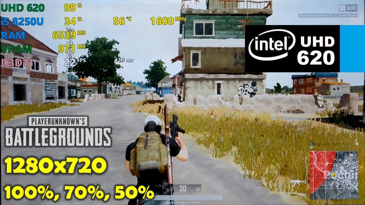 Intel UHD 620 | PUBG - 720p 50%, 70%, 100% Resolution Scale