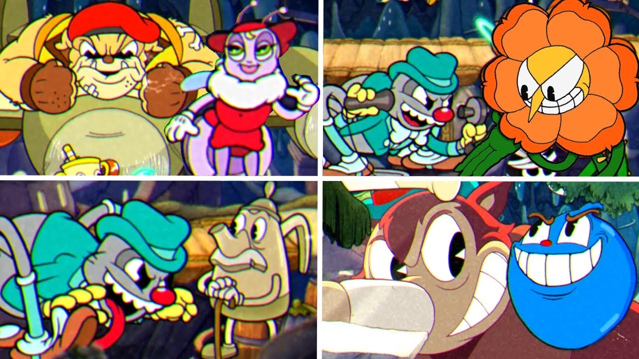 Cuphead + DLC - All Bosses With Moonshine Mob (Co-op Fights)