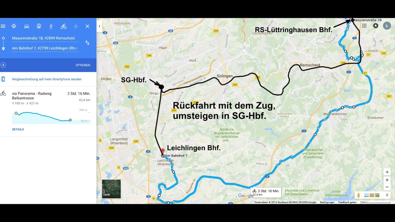 42 km, Balkantrasse Lennep nach Opladen. Ab Leichlingen m. d.  Zug zur&uuml;ck.