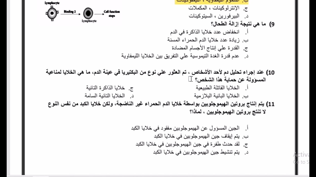 اسئله النماذج الاسترشادية (المناعه)
