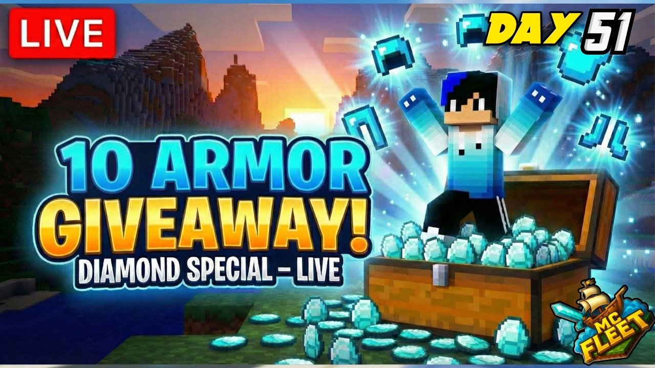 10x MAX ARMOR GIVEAWAY LIVE! | McFleet Minecraft Server | Day 51