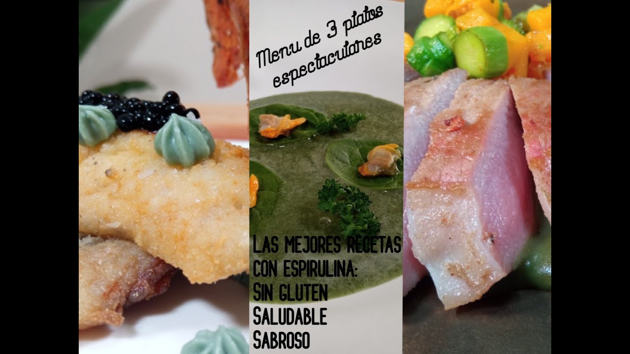 Cocinando con Ficoinnova. Menú de 3 pases ( entrante, pescado y carne) todo cocinado con espirulina.