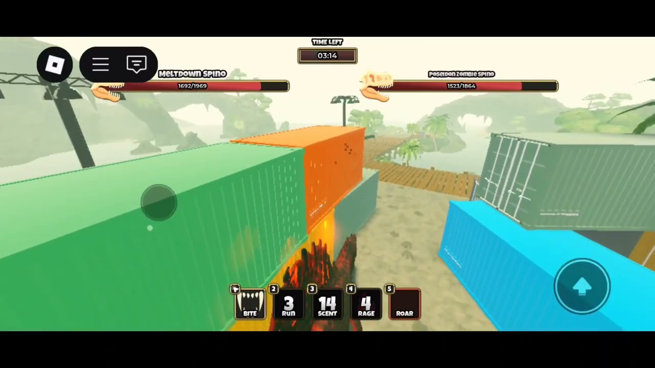 Using the Meltdown Spino and playing with the Poseidon Zombie Spino in Primal Pursuit on Roblox