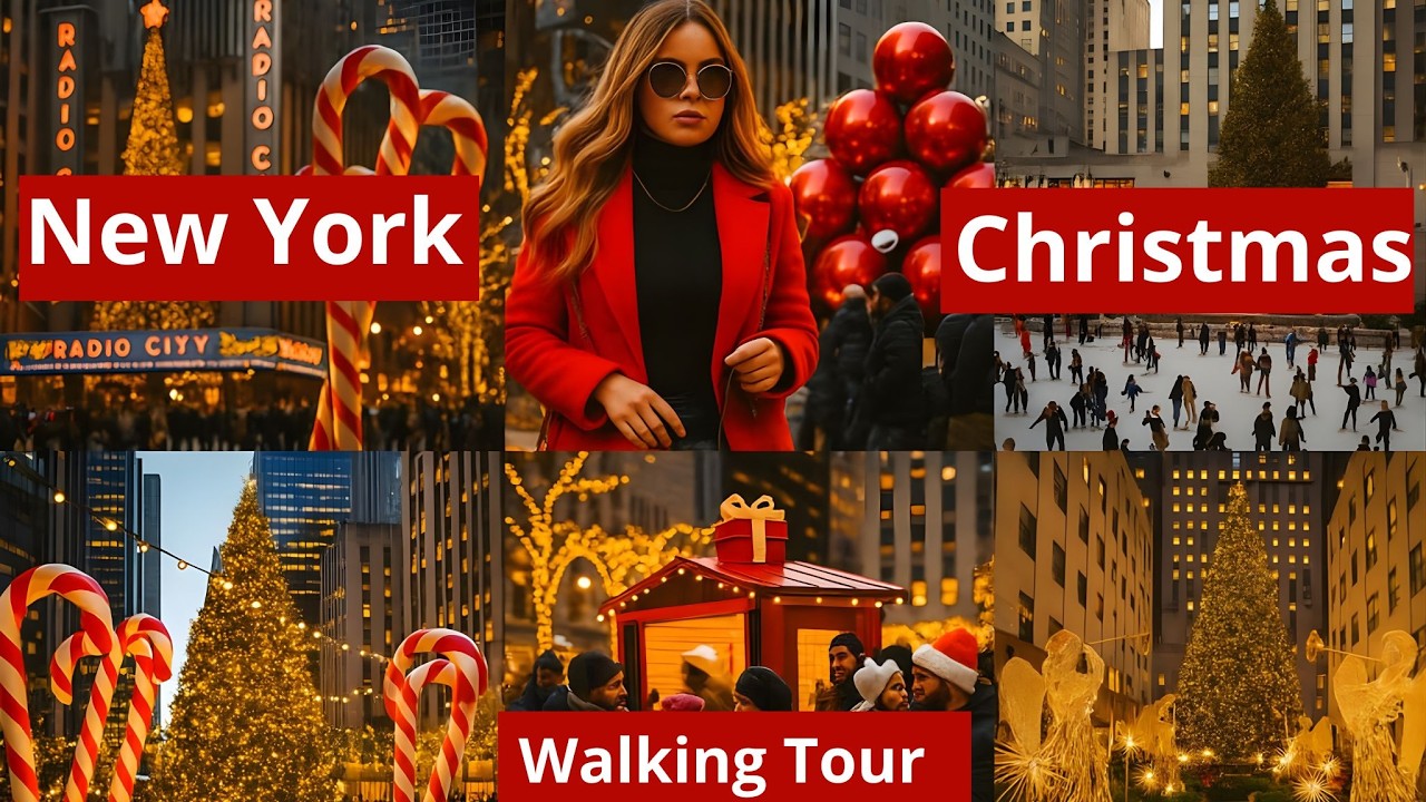 🎄 Christmas in New York 4K Walking Tour | Stunning Holiday Lights from 6th Ave to Rockefeller Center