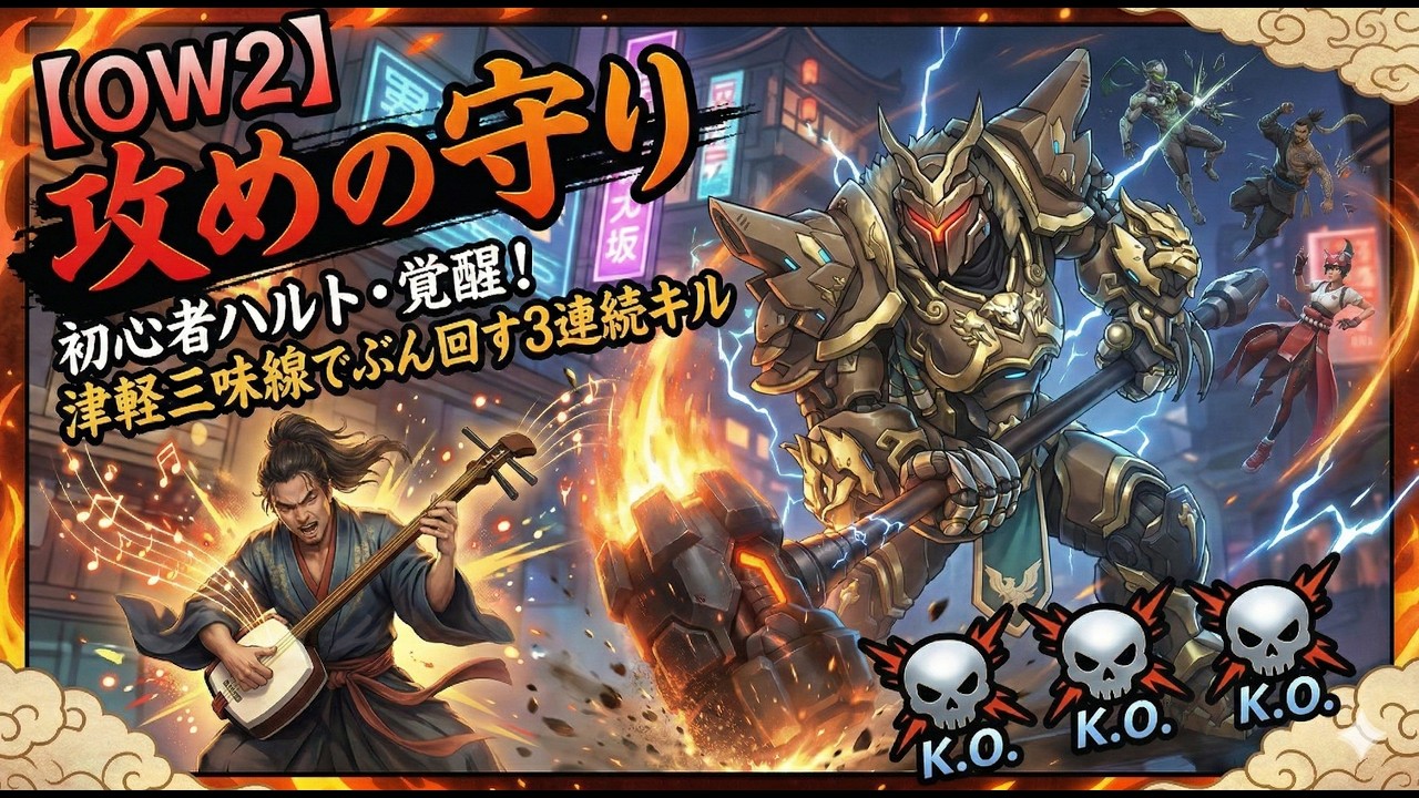 【OW2】ハンマーダウン！！初心者ラインハルトが「津軽弦まつり」に乗せてぶん回す3連続キル集！
