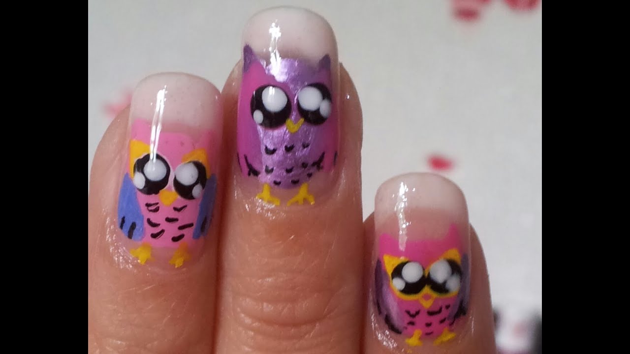 Eulen Nägel kawaii Eulen bunt und extrem süß