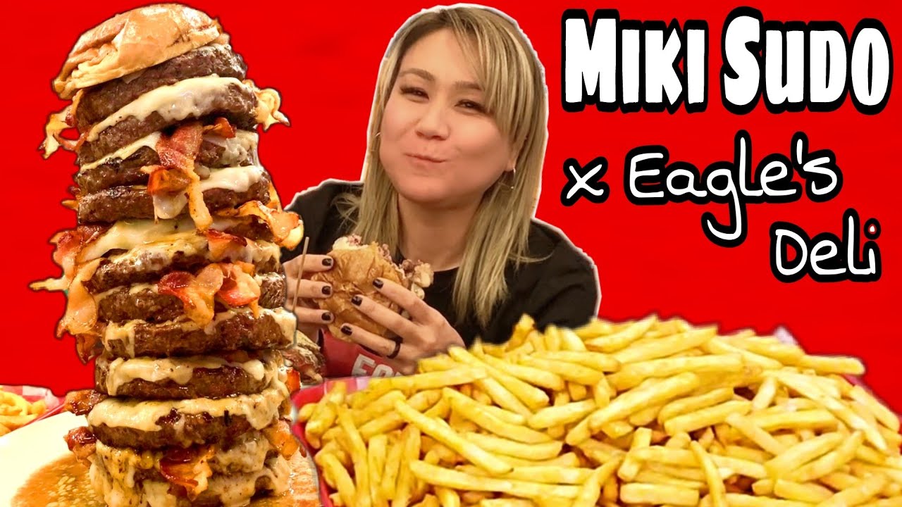 BIGGER! 12-Patty Burger, 5 Pounds of Fries, PLUS EXTRAS! Eagle's Deli Challenge, Joey Chestnut Style