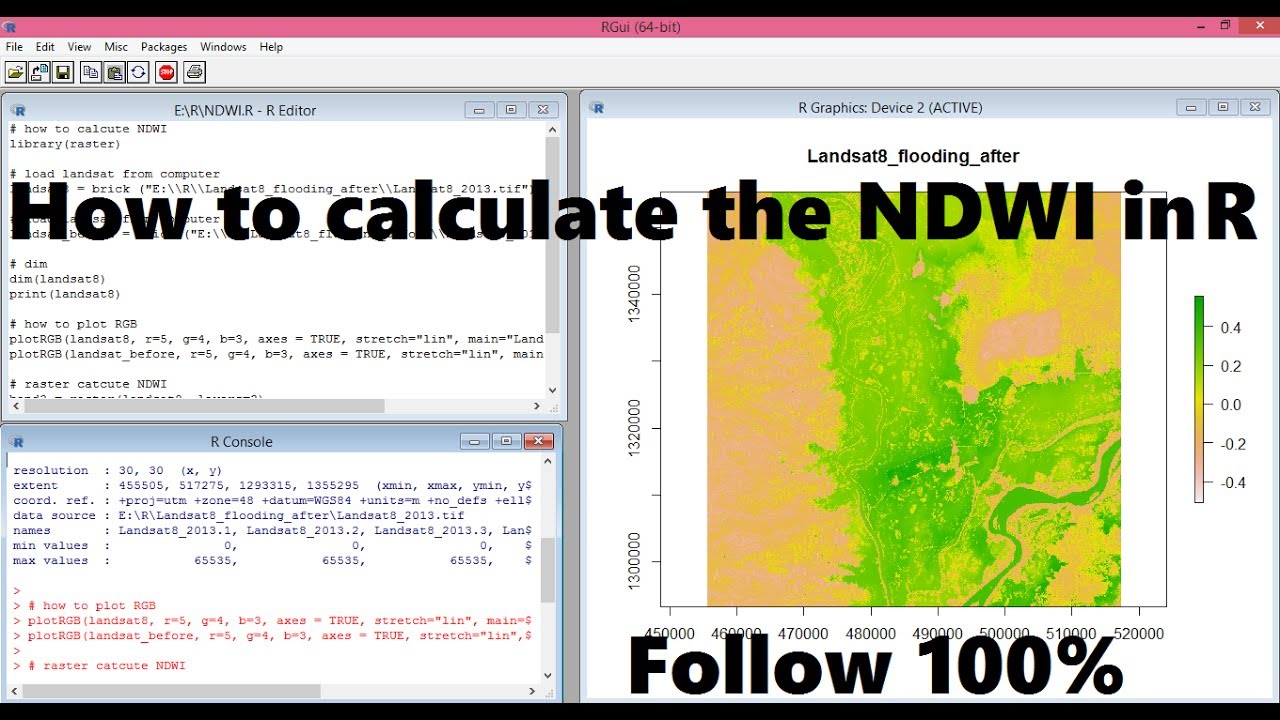 How to calculate NDWI in R |  Calculate NDWI with R by Landsat 8