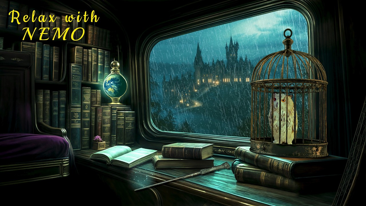 Train Ride to Hogwarts on a Rainy Night 🚂 Rain and Relaxing Train Sounds for Sleeping and Relaxation