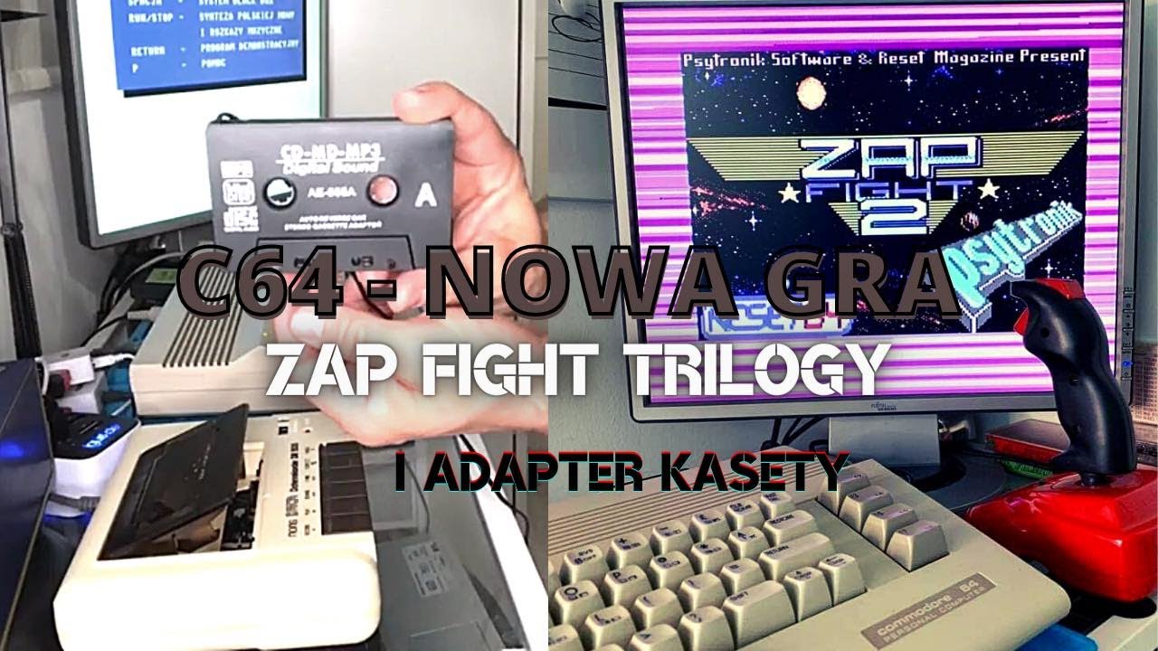 Nowe gry na C64 - ZAP Fight Trilogy (2020) - ładowanie przez adapter kasety