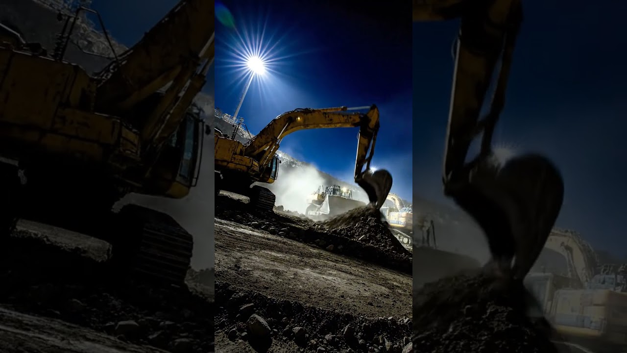 Night Shift Power: Heavy Excavators & Mining Machines in Action! 🚧