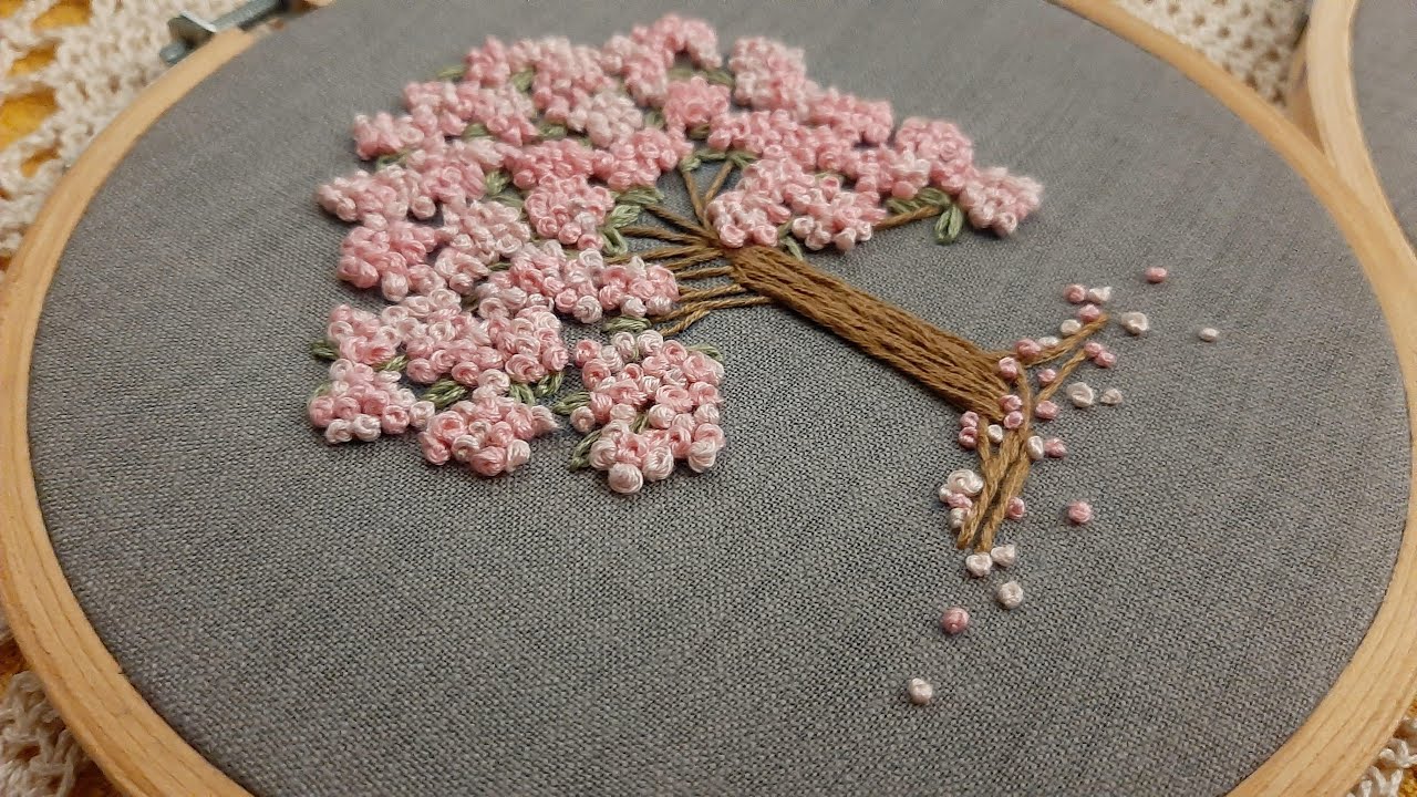 Cherry Blossom Tree Hand Embroidery Flowers French Knots