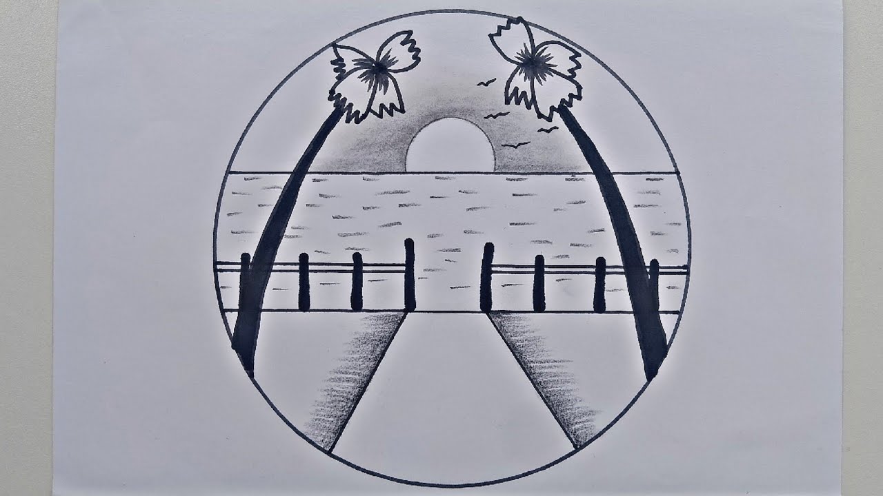 how to draw a easy circle scenery drawing for beginners/// easy circle scenery drawing with pencil