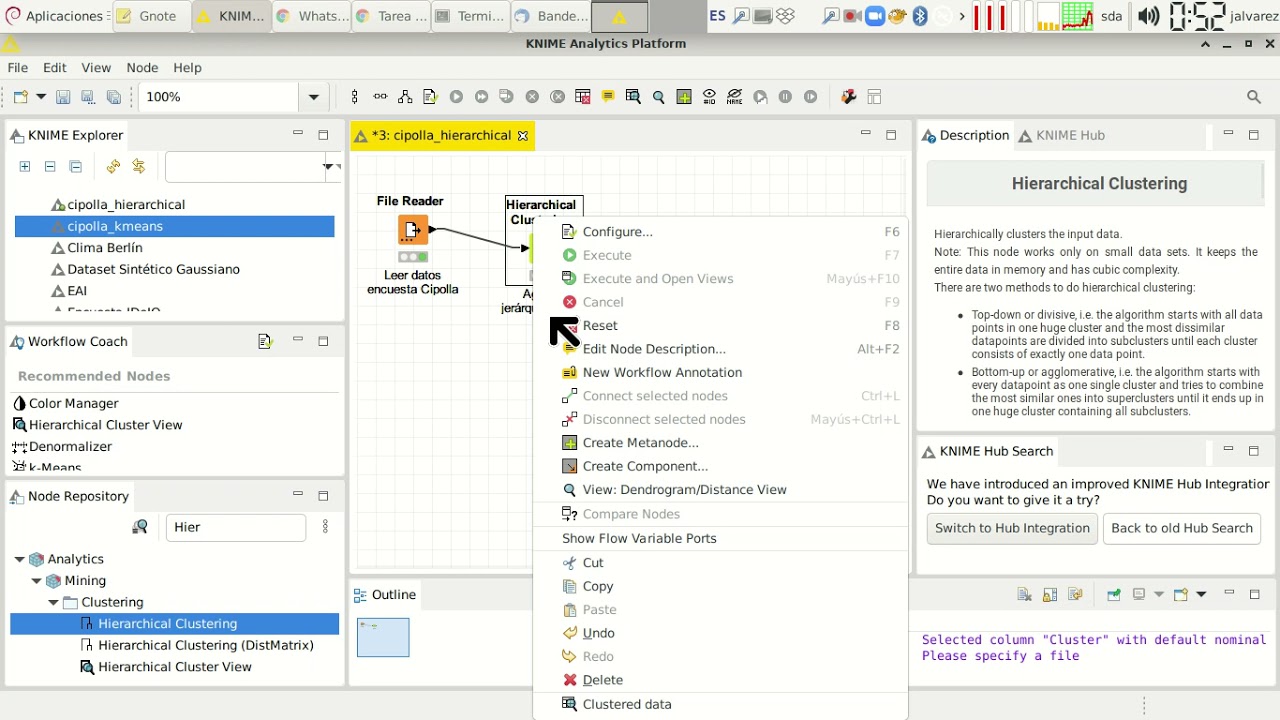 Agrupamiento (clustering) Jerárquico en Knime
