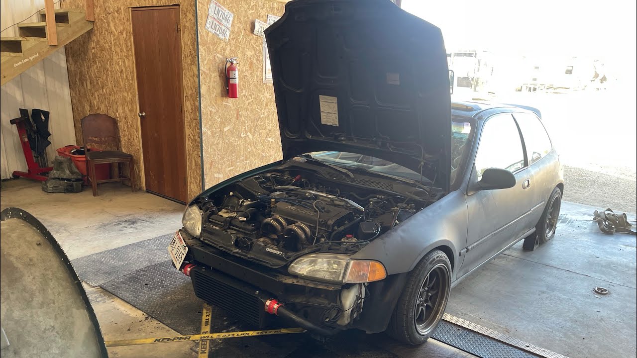 Turbo Stock LS Vtec Eg Hatch Civic Makes Nearly 400 HP On Pump Gas Dyno Tune Chipped P28 Ecu HTS