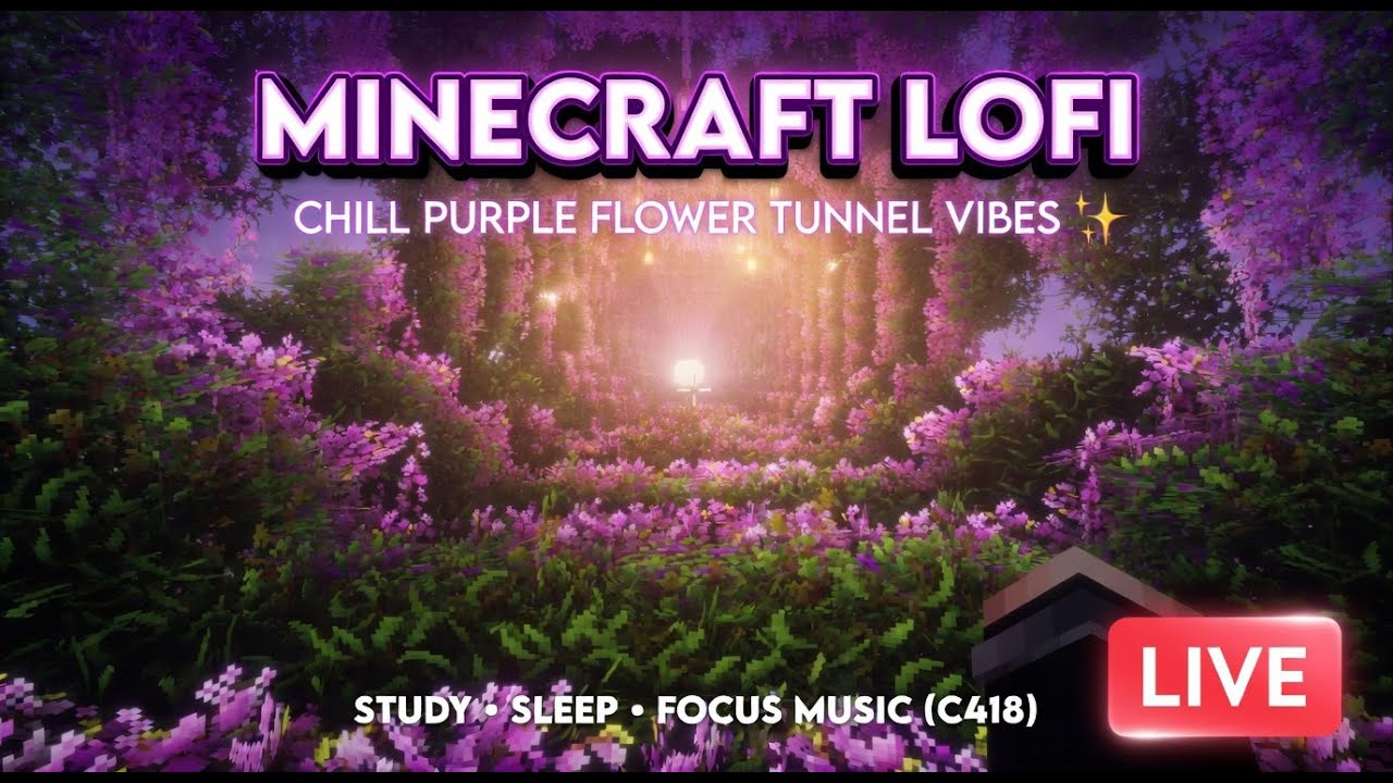 🌸 Minecraft LoFi 24/7 LIVE | Chill Purple Flower Tunnel Vibes ✨ Study, Sleep, Focus Music (C418)
