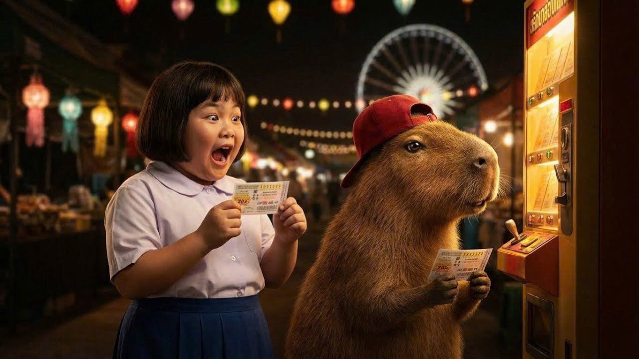 แคปปี้กับพิมลุ้นรางวัลกลางงานวัดกลางคืน 🎡