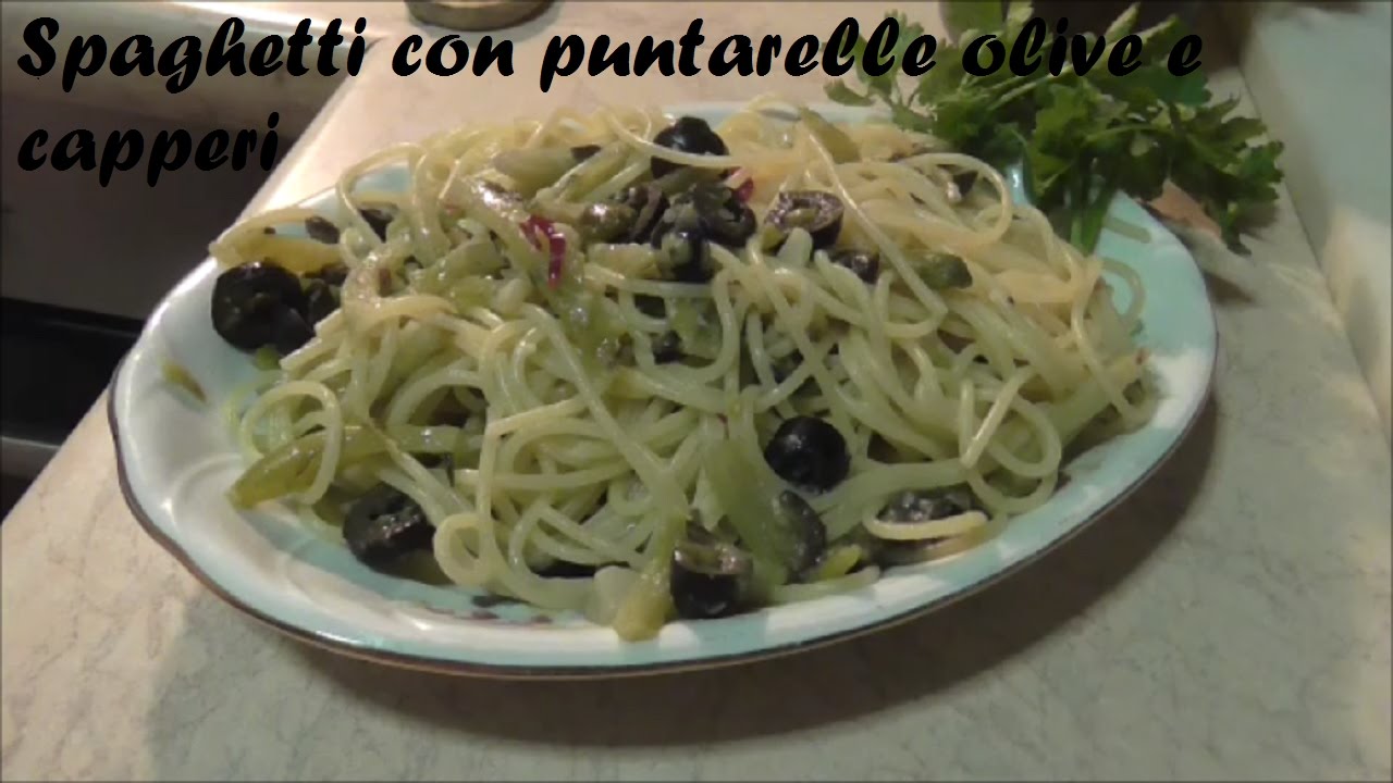 Spaghetti con puntarelle olive e capperi