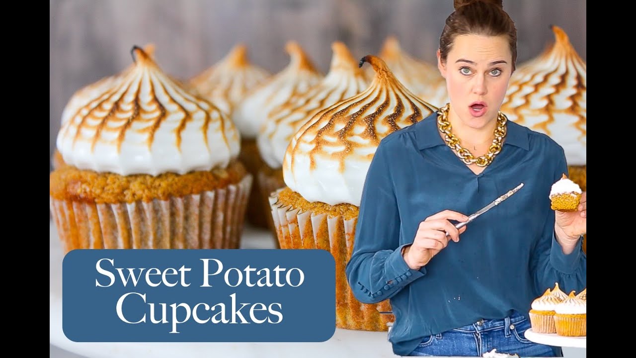 SWEET POTATO CUPCAKE RECIPE: Sweet potato cupcakes with marshmallow fluff frosting!