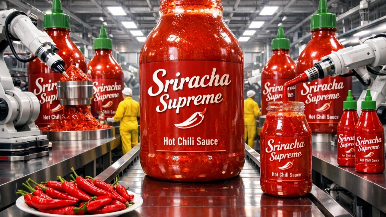 United States Sriracha Process: Mass Production of Hot Sauce (Full Process)