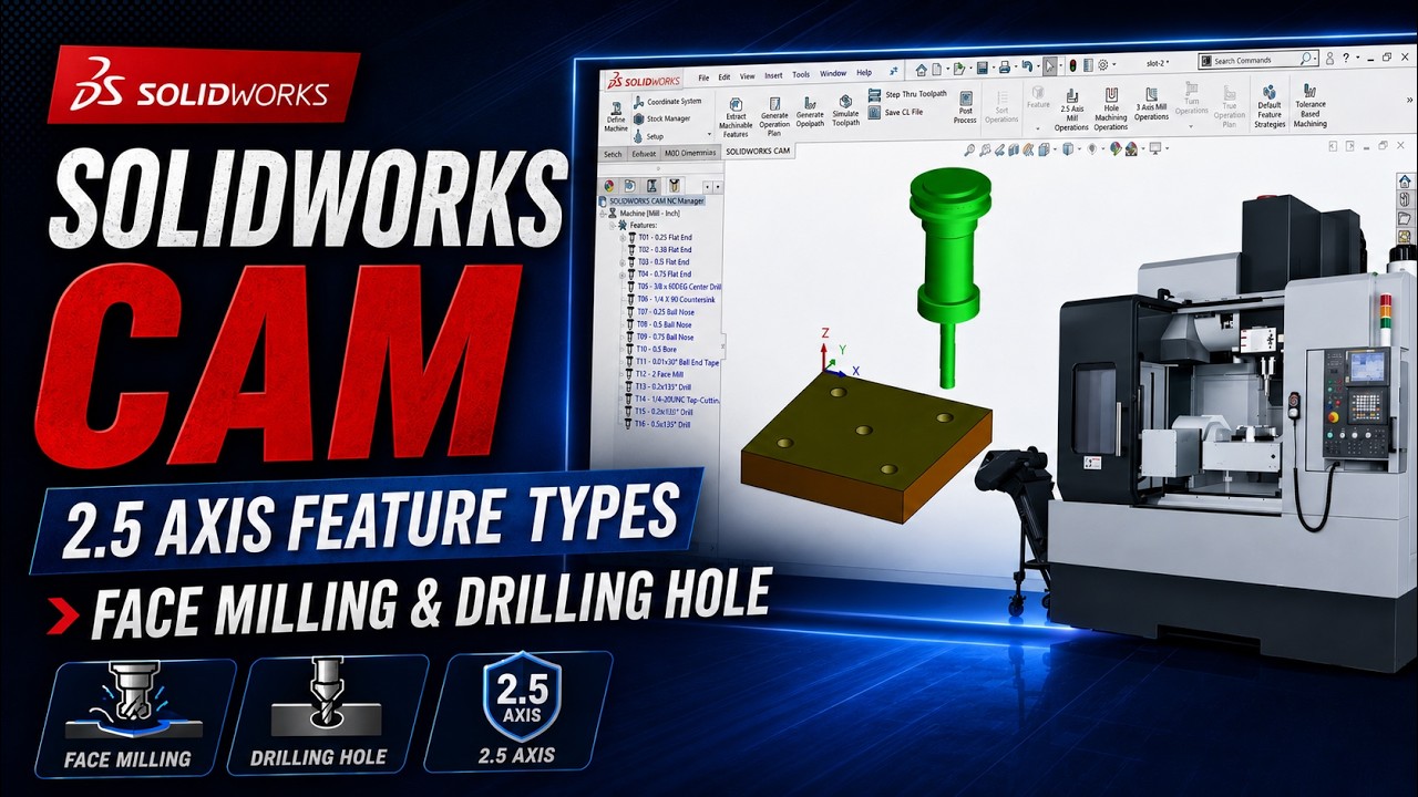 SolidWorks CAM : Face Milling & Drilling Hole