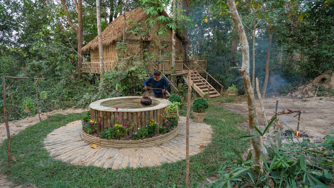 Girl living Off The Grid, Build The Most Beautiful Water Well for my Bamboo Villa