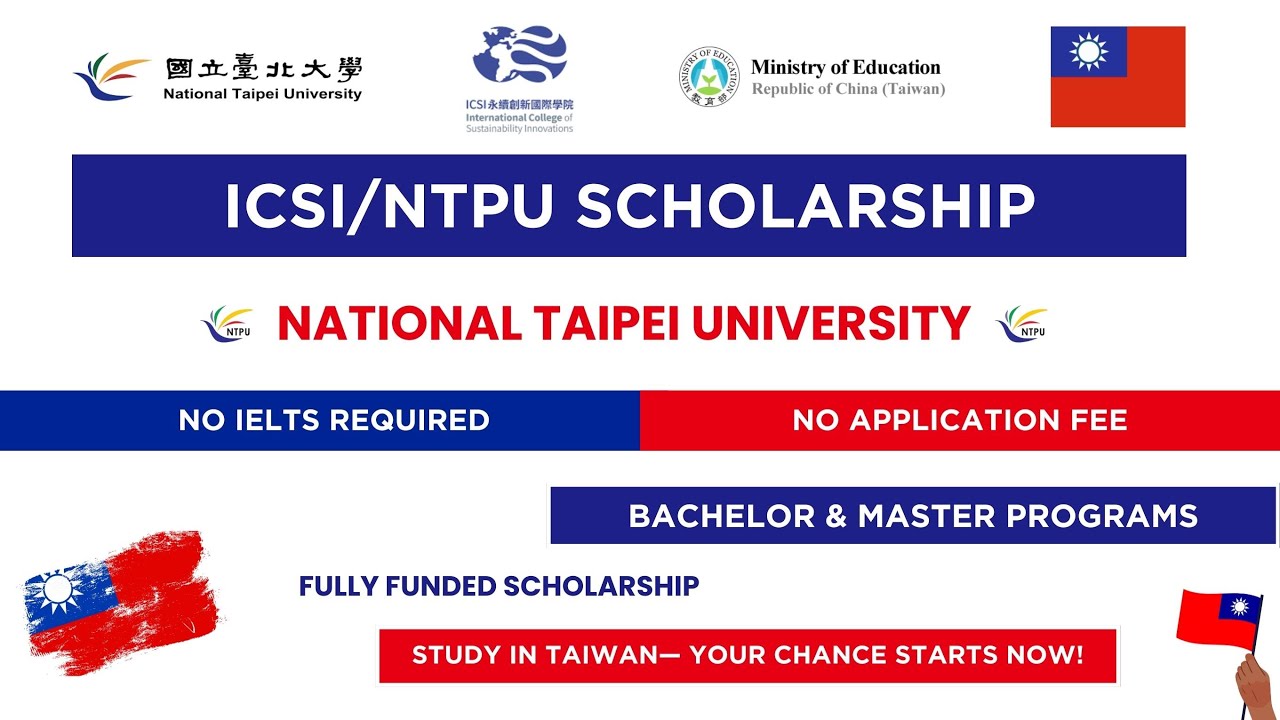 National Taipei University (NTPU) ICSI Scholarship 2026 | No Fee & IELTS | Bachelor & Master Degree