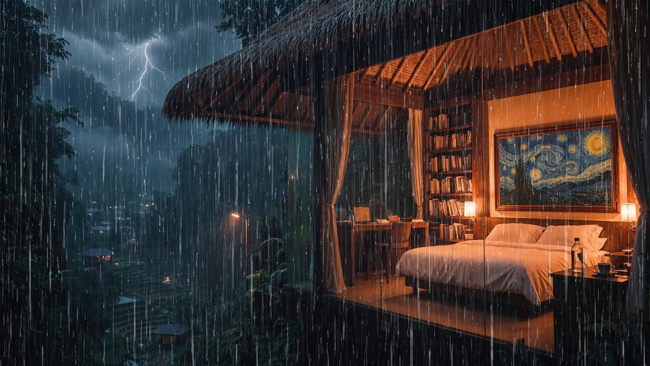 Cliff Rain Night | 3H Rain Sounds for Deep Sleep (Glass Hotel Room)  #RainSounds #DeepSleep